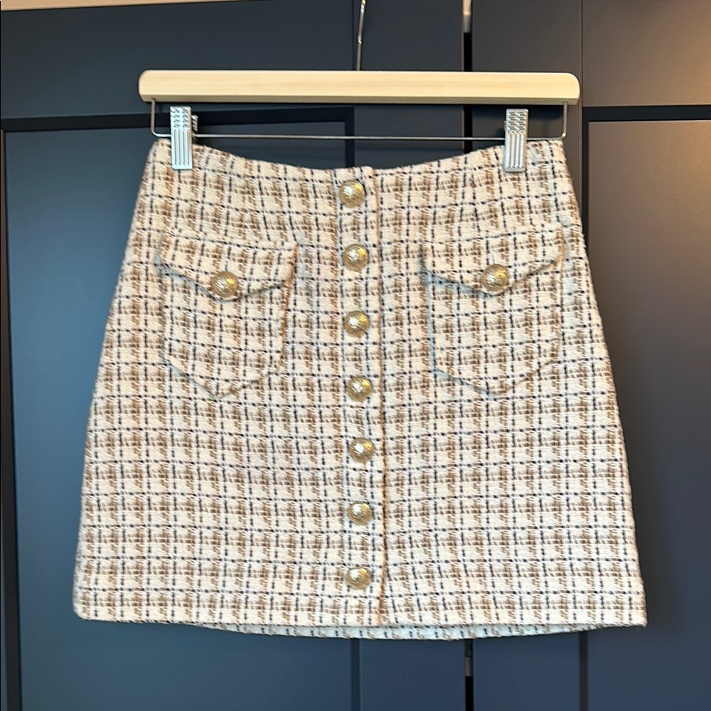 INTERMIX Cream and Brown Mini Skirt